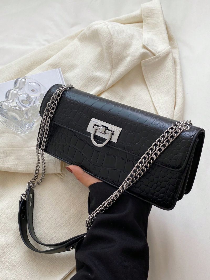 Medium Baguette Bag Crocodile Embossed Flap