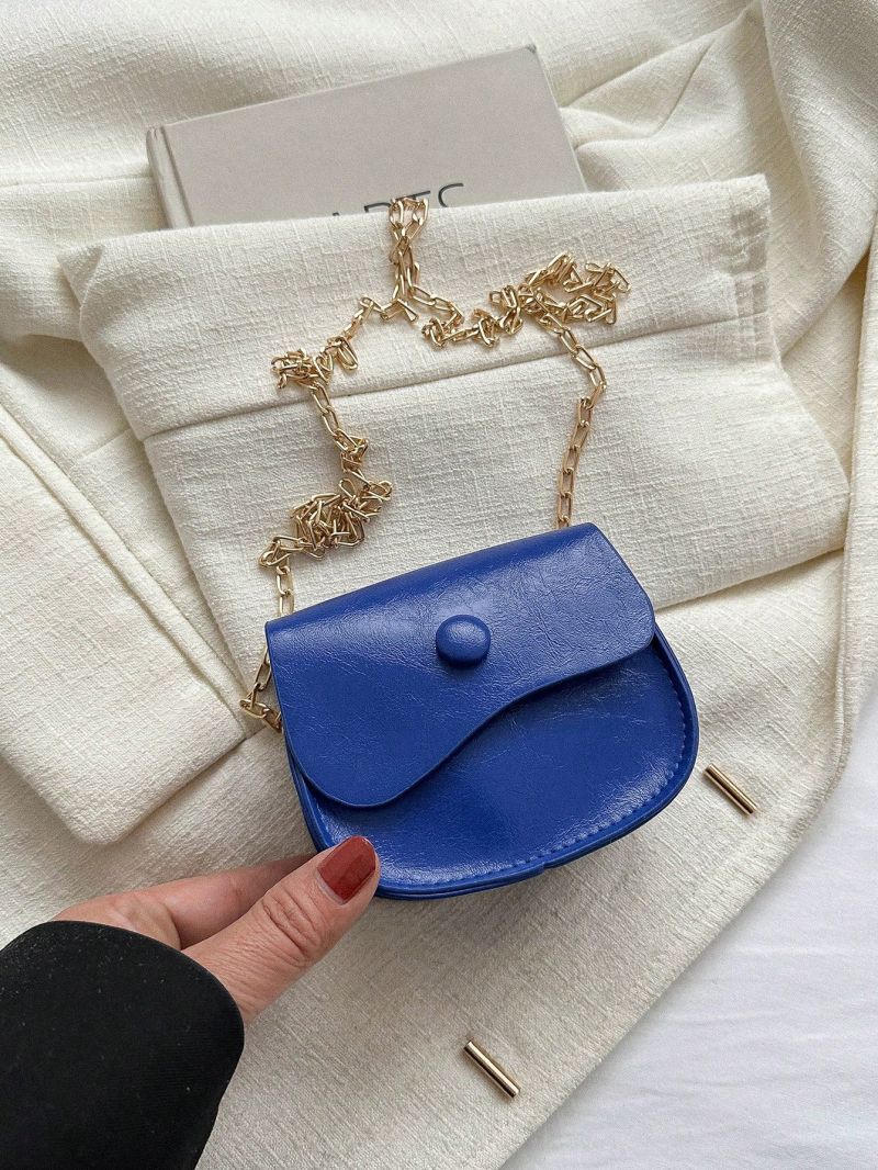 Mini Saddle Bag Solid Flap Chain PU