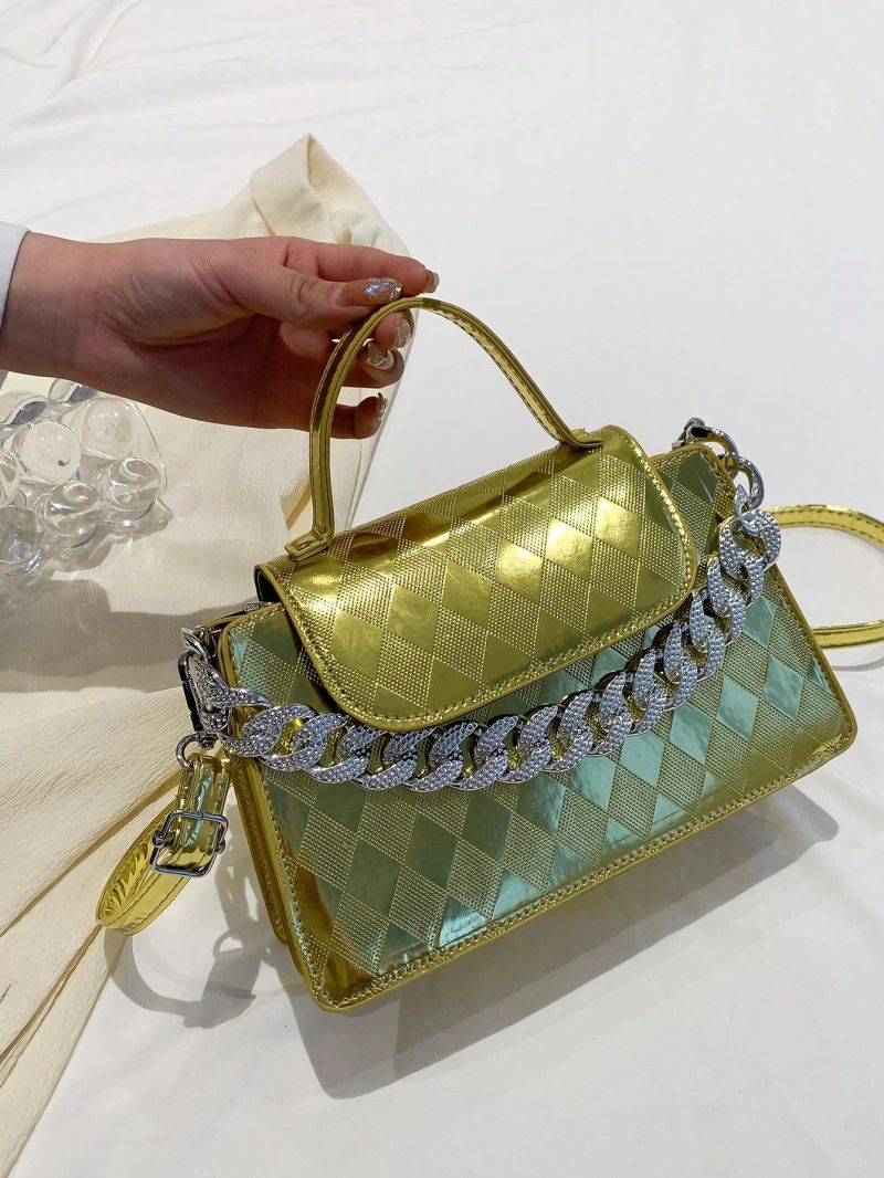 Geometric Pattern Square Bag Small Chain Decor