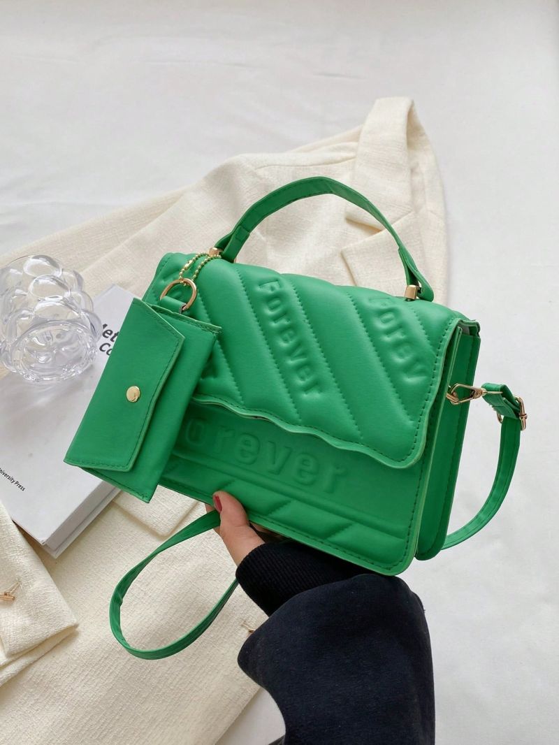 Letter Graphic Square Bag Flap With Coin Purse