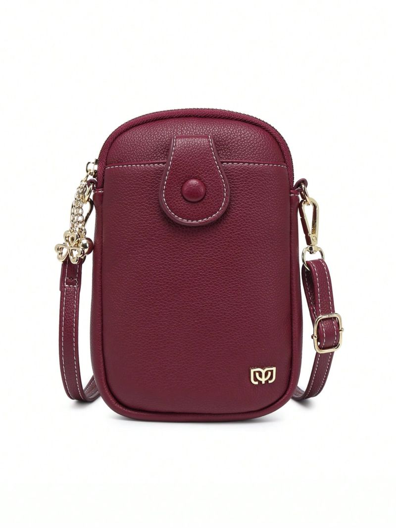 Metal Decor Phone Wallet Solid Color