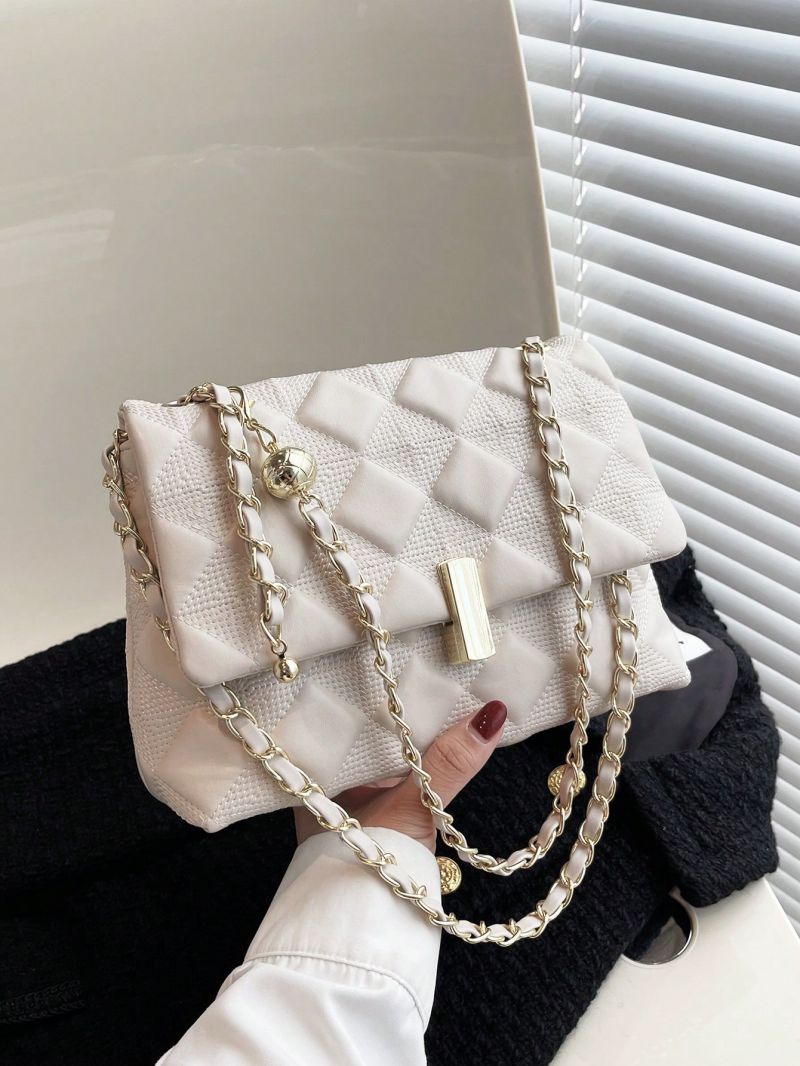 Small Square Bag Geometric Pattern Chain Strap For Work