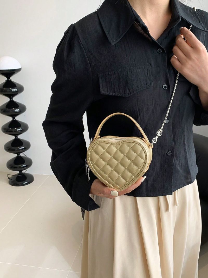 Mini Novelty Bag Quilted Heart Design Chain Zipper PU