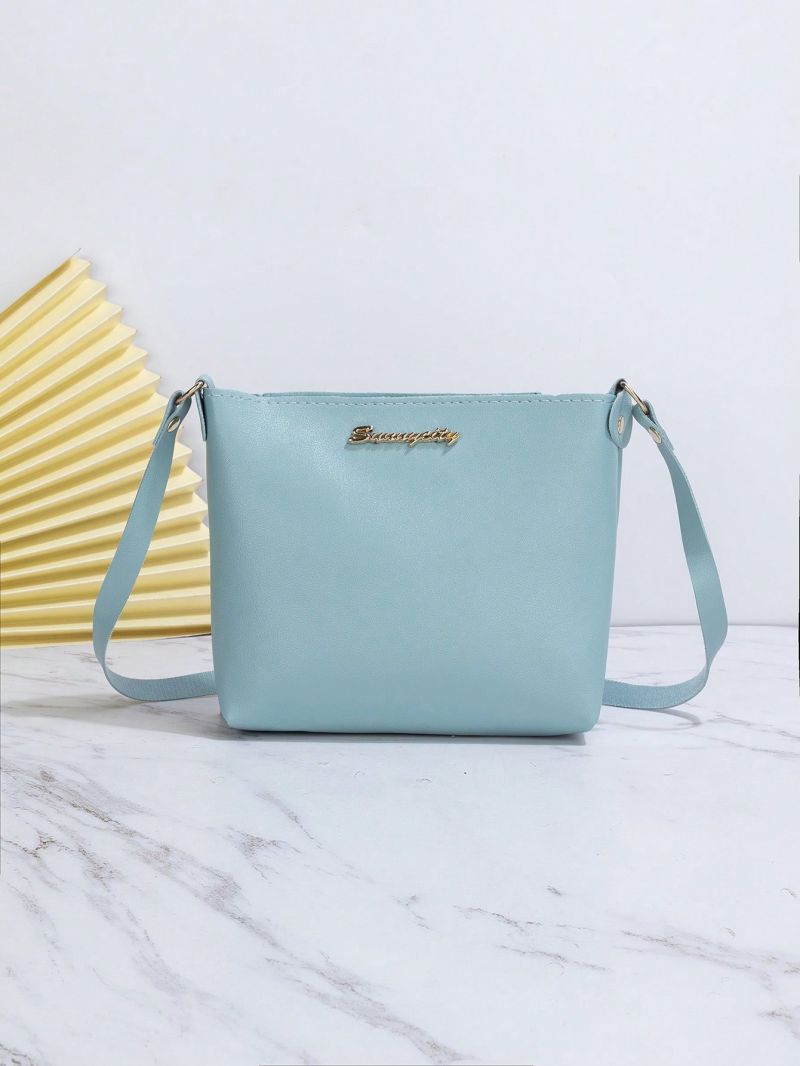 Letter Decor Square Bag PU Blue