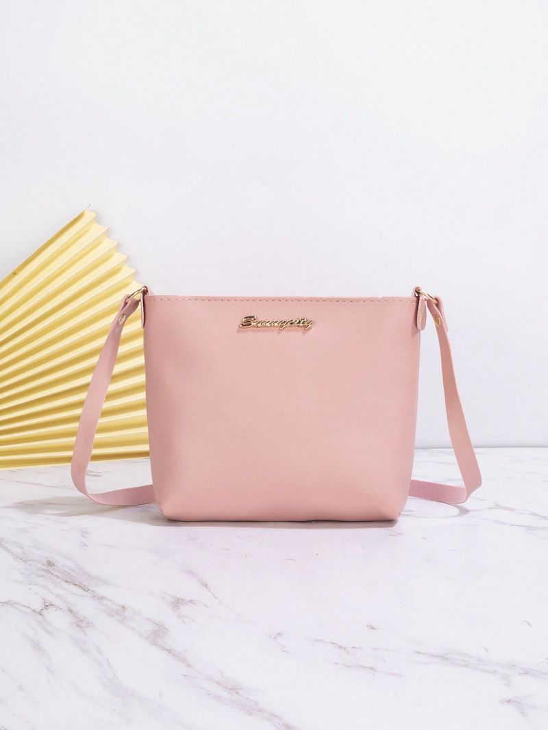 Letter Decor Square Bag PU Pink