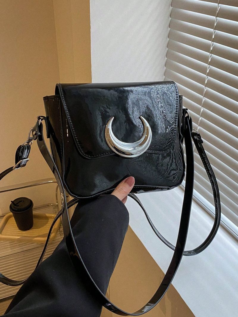 PU Square Bag Moon Decor Black Mini, Mothers Day Gift For Mom