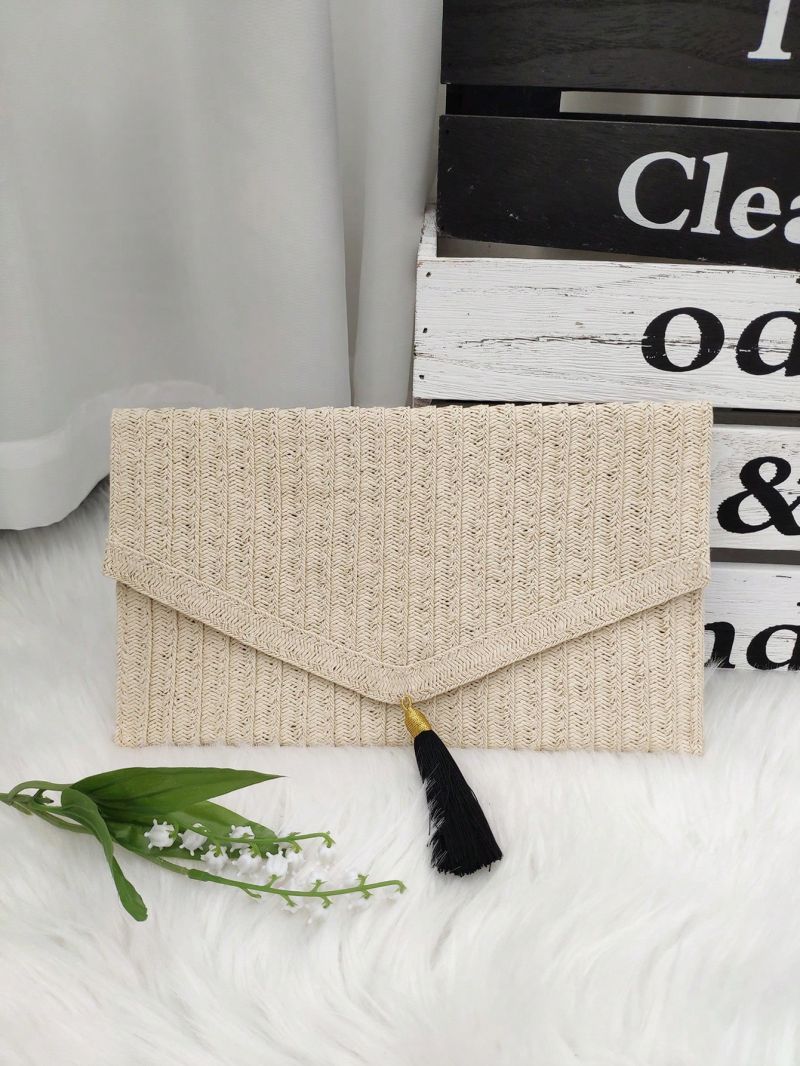 Flap Straw Bag Paper Tassel Decor