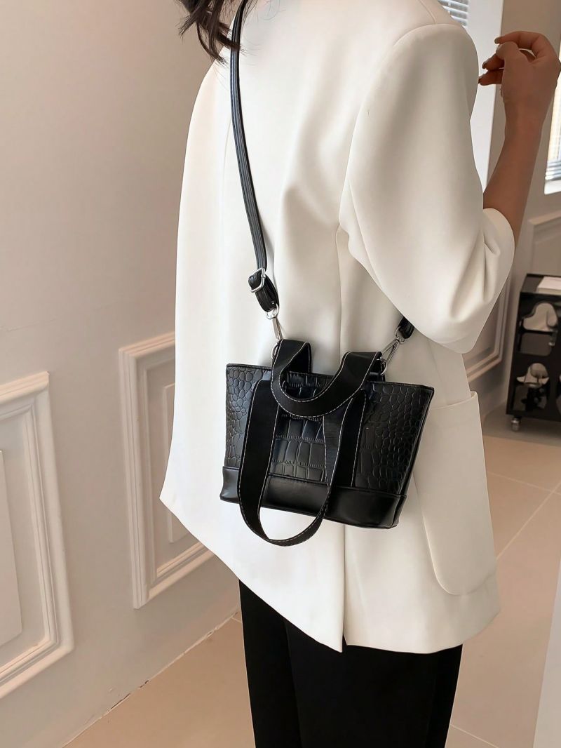 Mini Satchel Bag Crocodile Embossed Double Handle