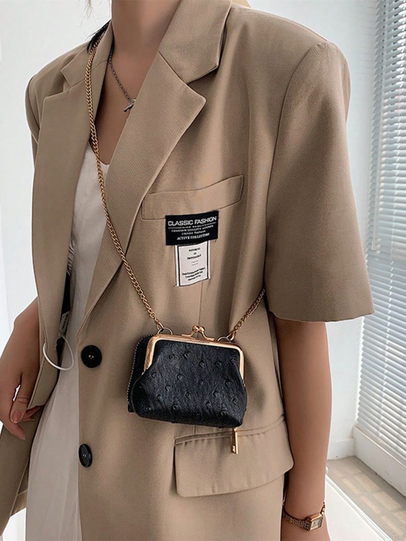 Mini Textured Square Bag With Kiss Lock & Zipper