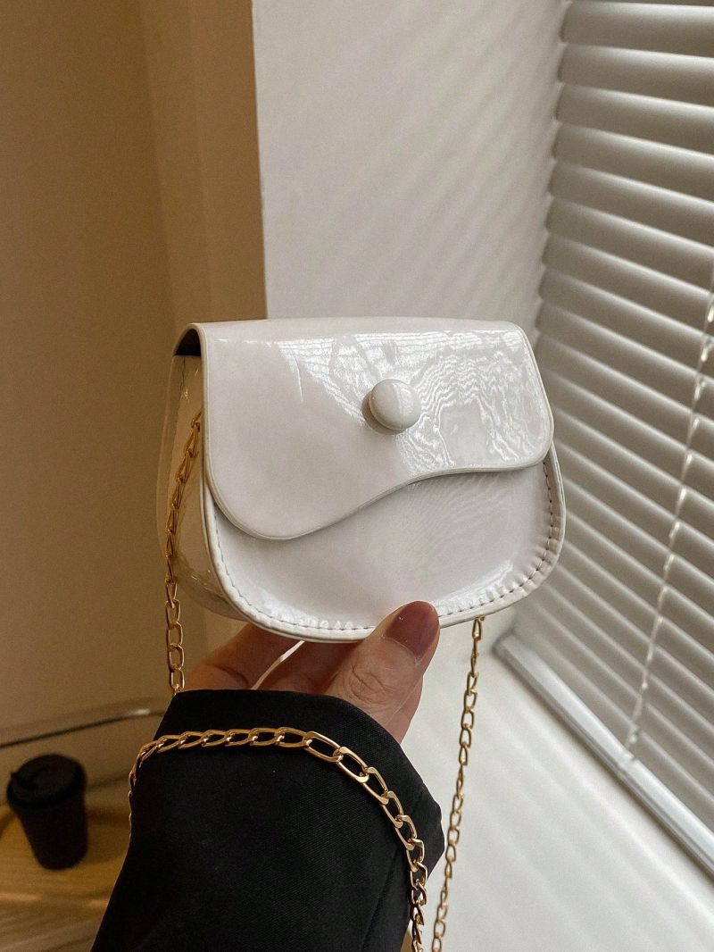 Mini Saddle Bag Beige Flap Chain Strap