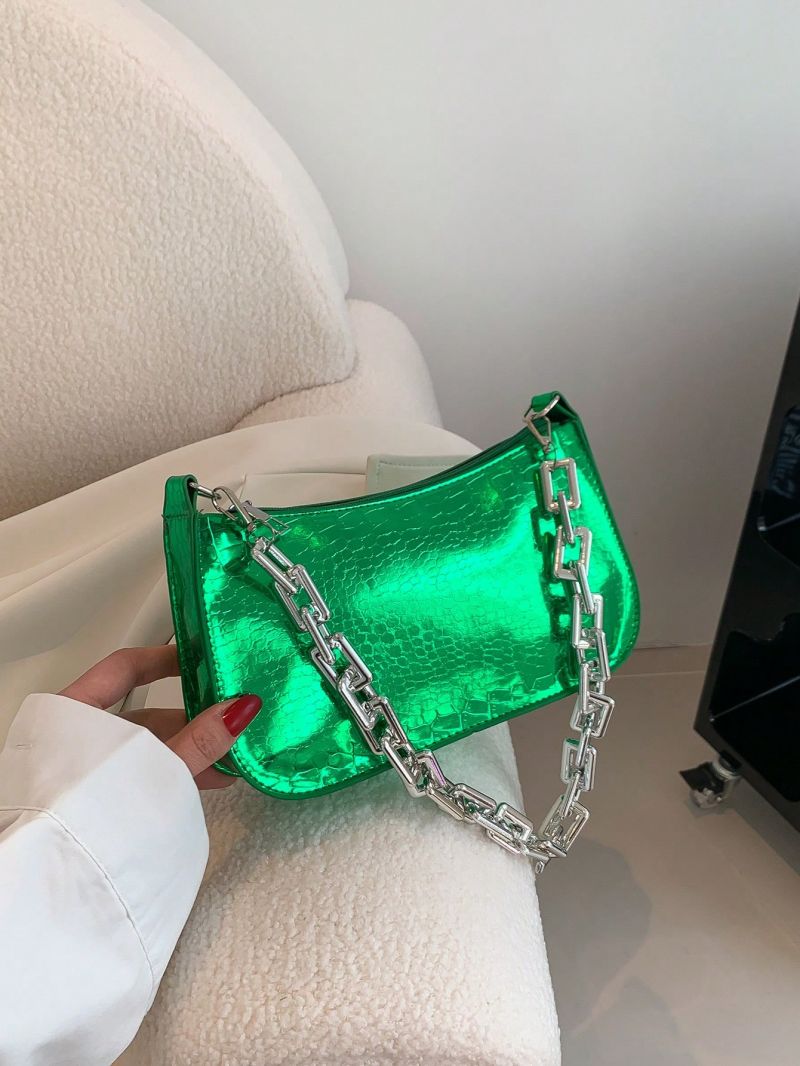 Crocodile Embossed Hobo Bag Green Funky Chain Strap