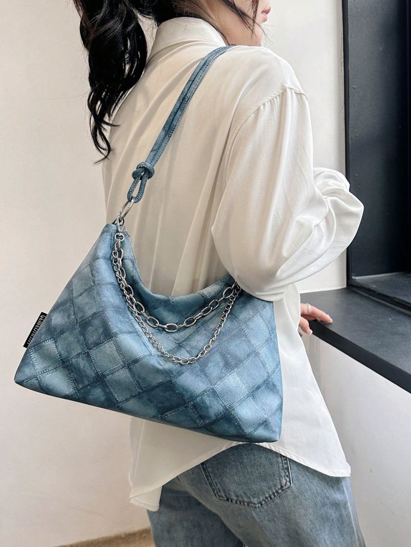 Medium Hobo Bag Colorblock Chain Decor