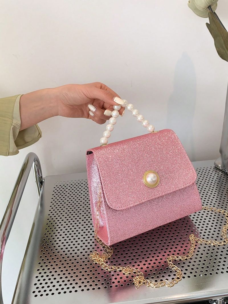 Mini Square Bag Baby Pink Faux Pearl Decor Flap