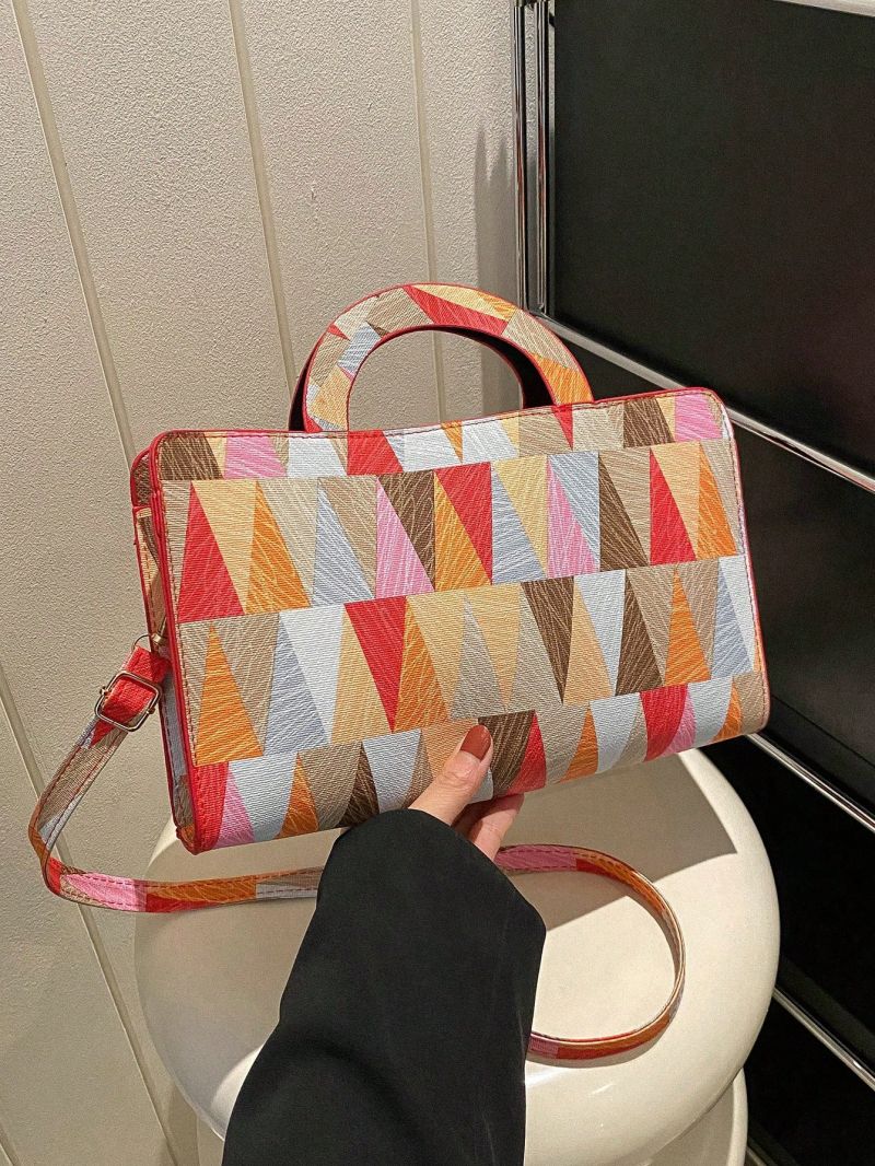 Random Color Square Bag Geometric Pattern PU