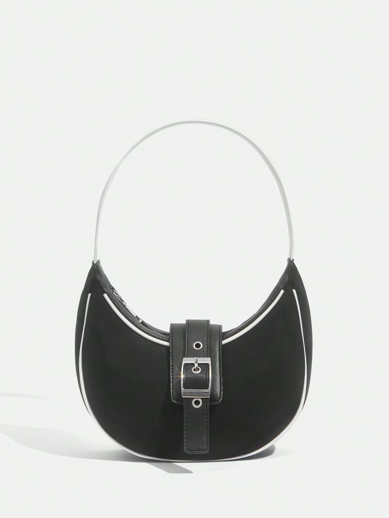 ICON Small Hobo Bag Buckle Decor Contrast Binding