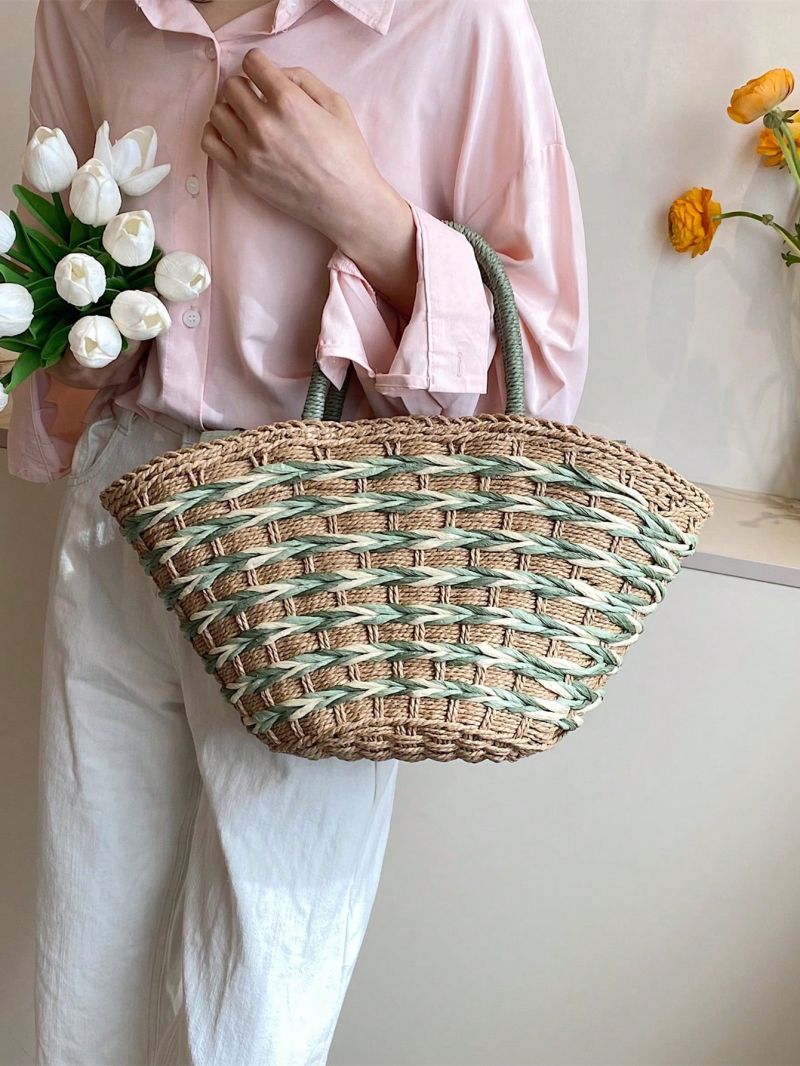 Medium Straw Bag Double Handle Vacation Style