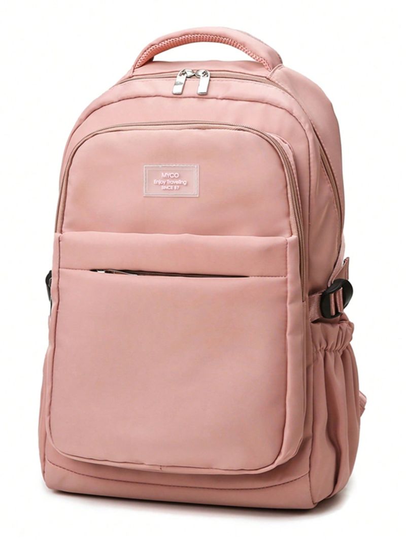 Letter Patch Decor Classic Backpack Zipper Medium