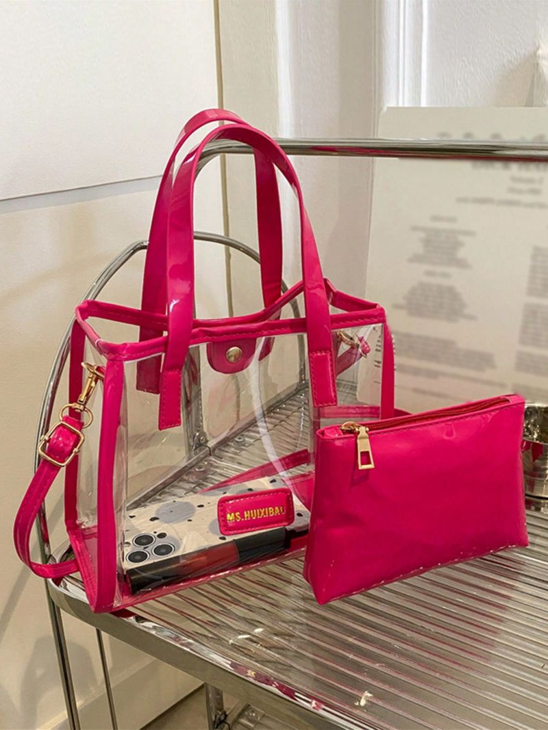 Small Square Bag Clear Design Double Handle With Inner Pouch