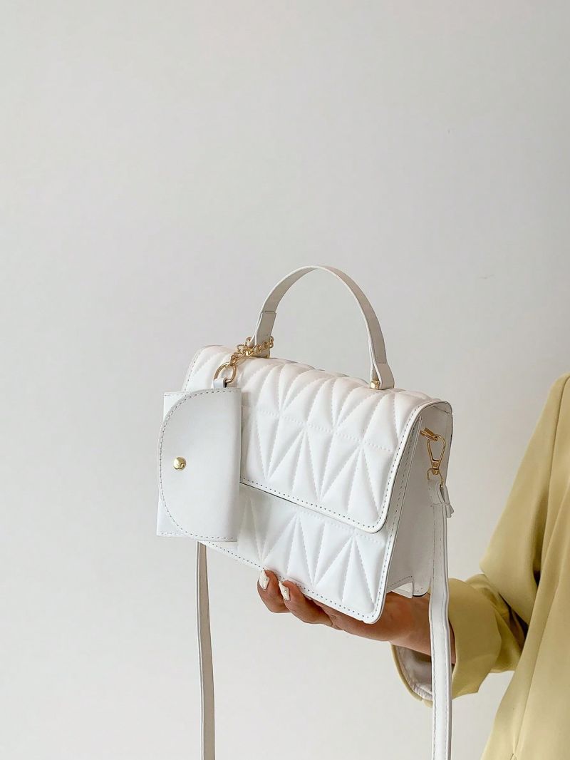 White Flap Square Bag Quilted Pattern With Coin Purse