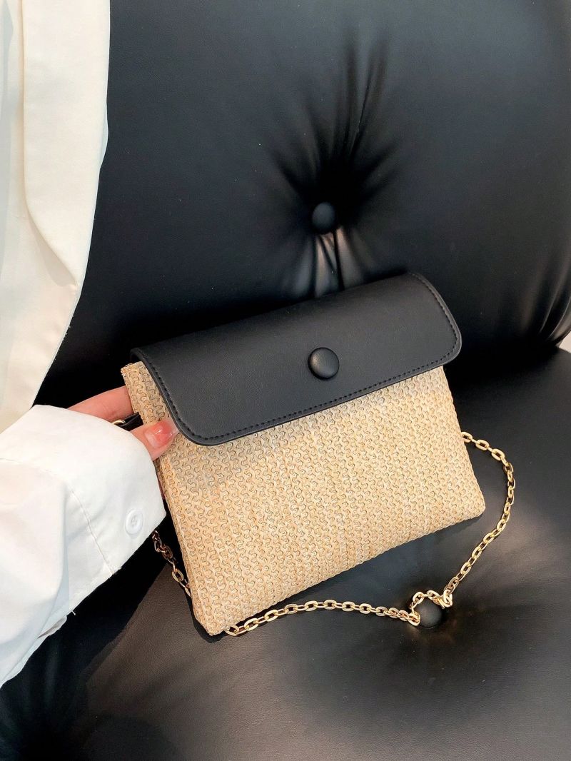 Mini Straw Bag Vacation Two Tone Flap Chain Paper