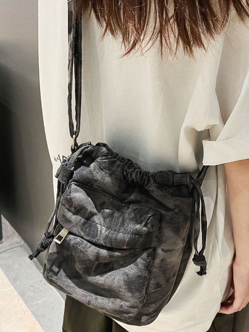 Pocket Front Bucket Bag Drawstring Design