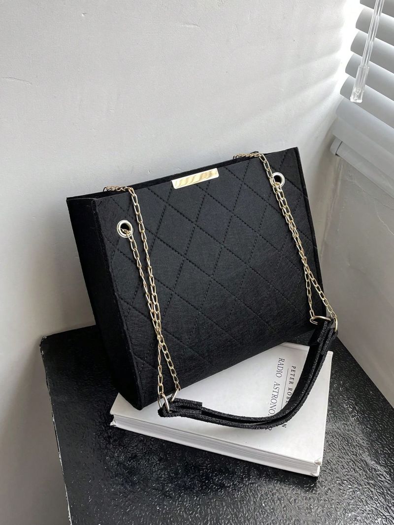 Stitch Detail Square Bag Chain Polyester