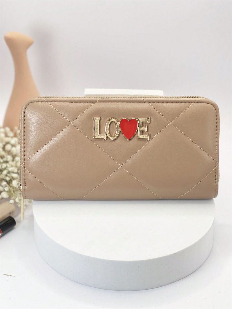 Letter Graphic Quilted Pattern Long Wallet Fashion Zipper