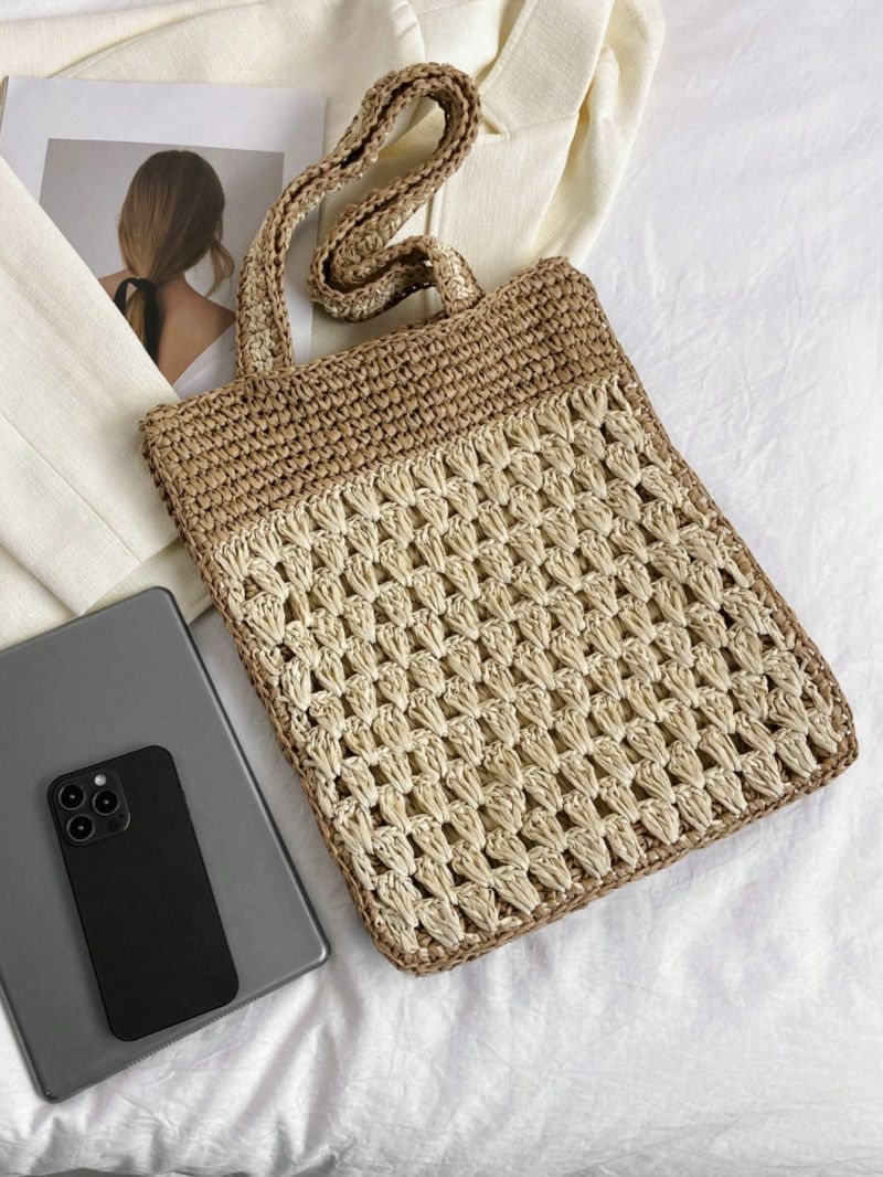 Two Tone Straw Bag Medium Vacation