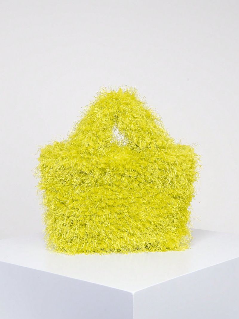 Small Tote Bag Fluffy Double Handle Solid Color