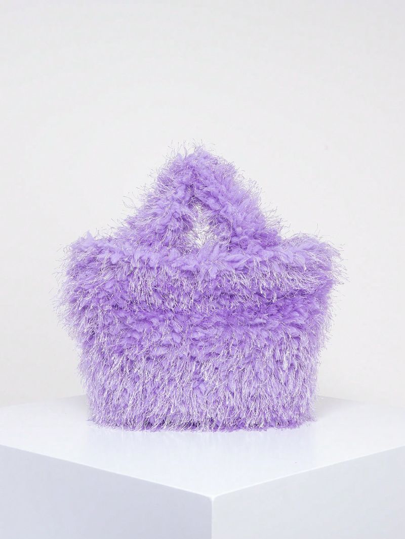 Small Bucket Bag Purple Fuzzy Fashionable