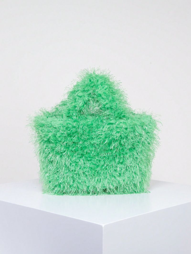 Small Bucket Bag Green Fuzzy Fashionable