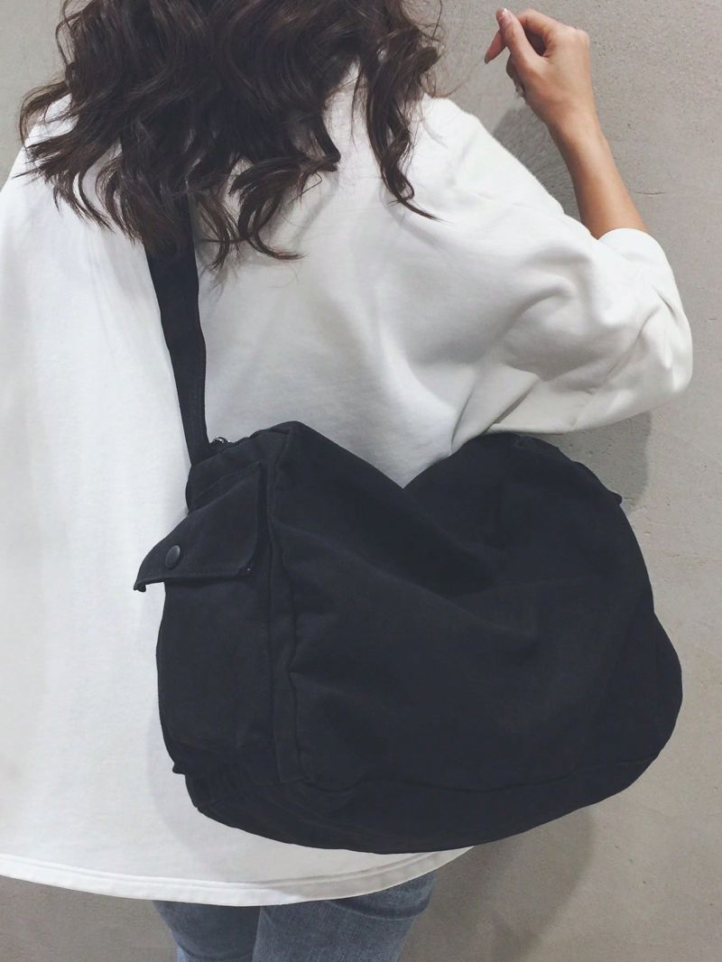 Oversized Crossbody Bag Solid Color Canvas