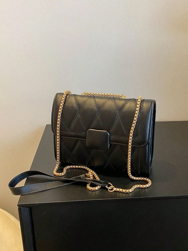 Small Square Bag Quilted Chain Strap Flap