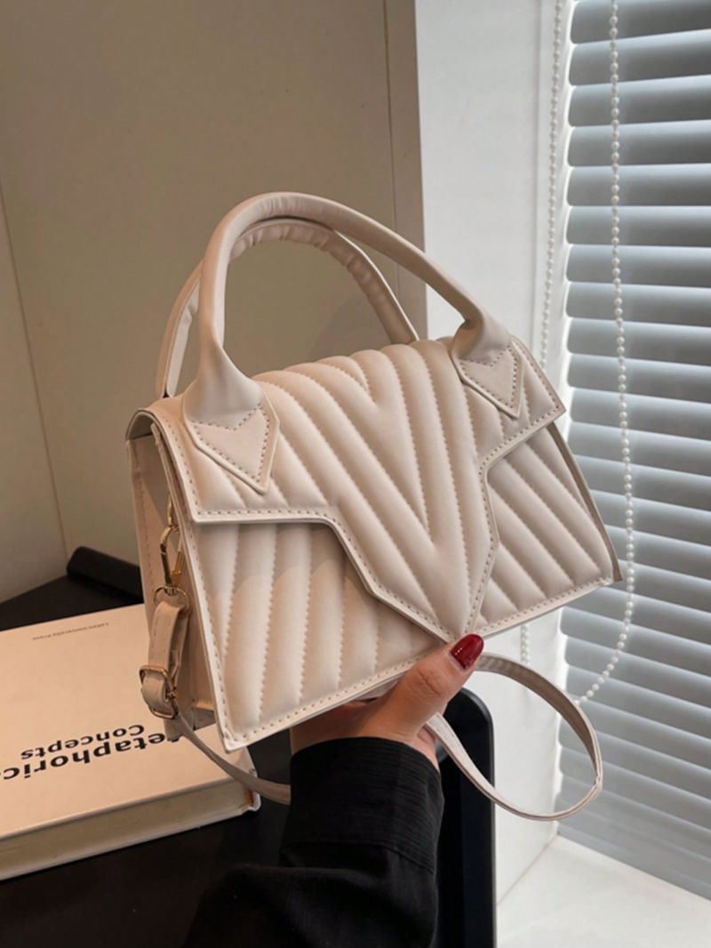 Mini Square Bag Chevron Pattern Flap Beige Fashionable