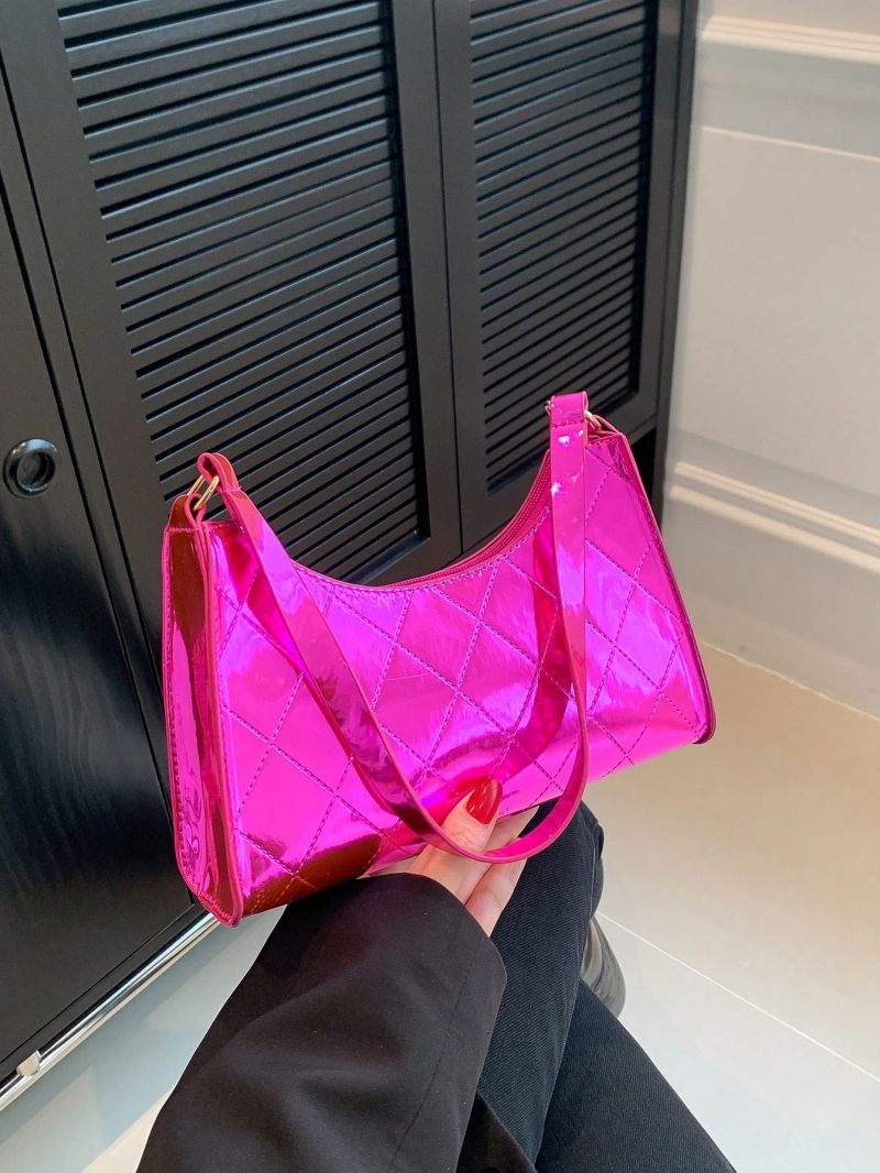 Rhombus Pattern Baguette Bag Hot Pink Fashionable