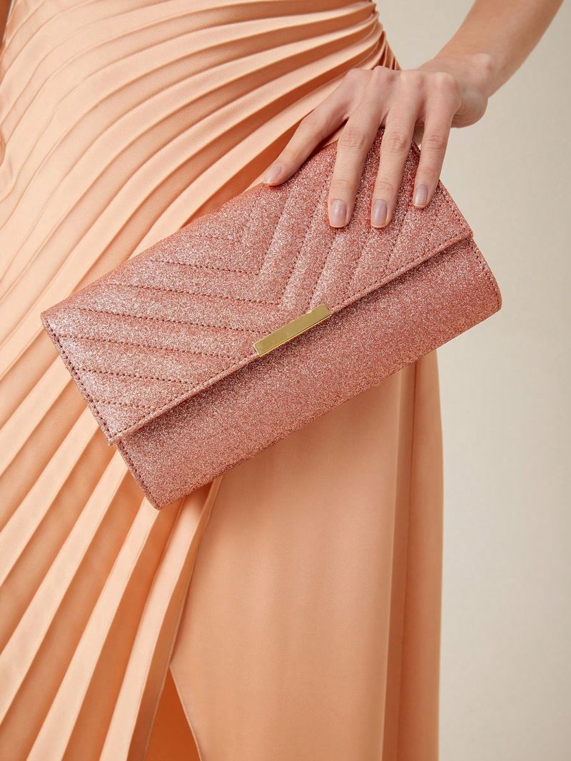 Quilted Pattern Glitter Flap Square Bag