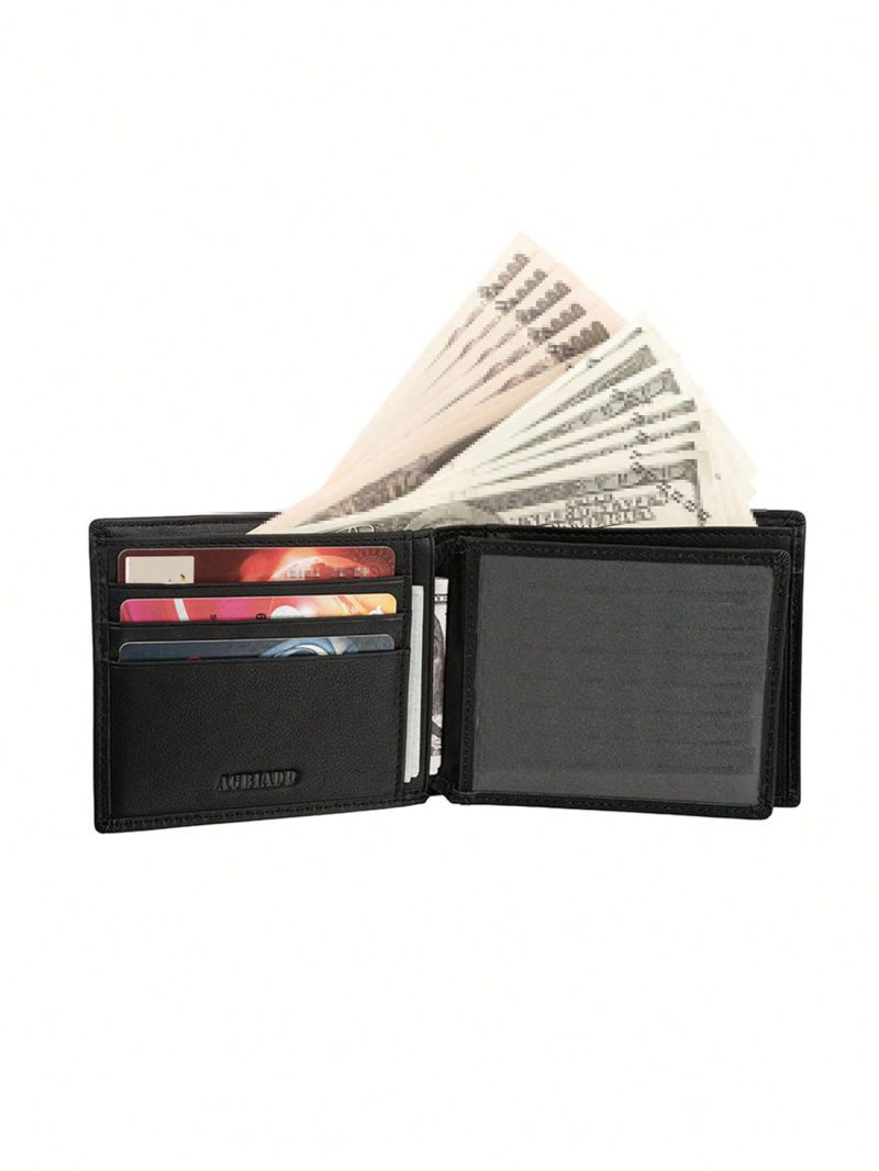 Genuine Leather Letter Embossed Small Wallet Minimalist Black
