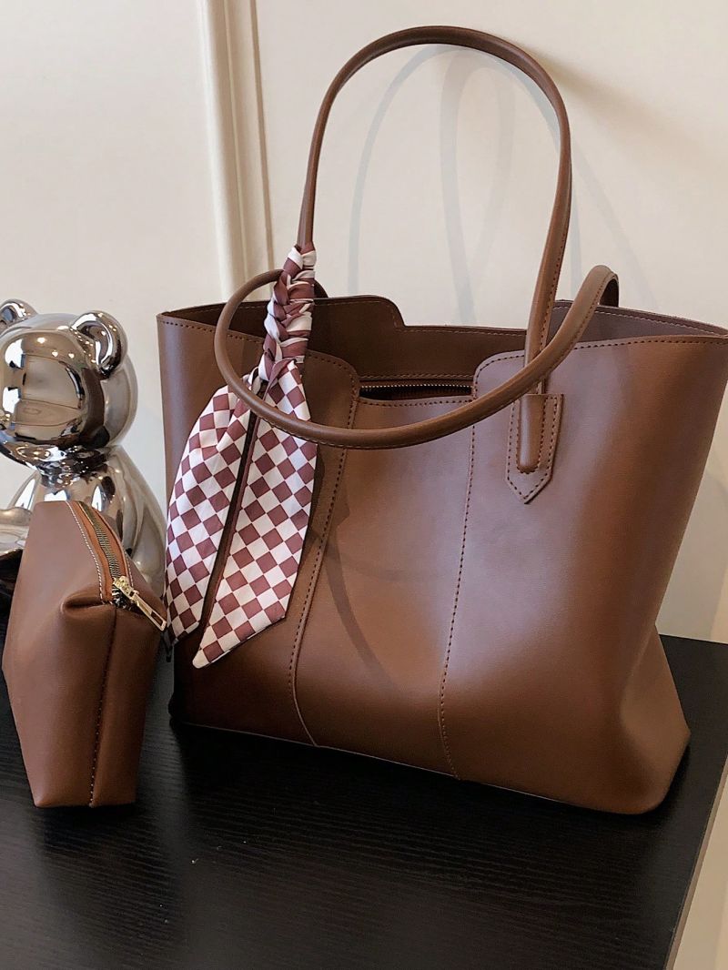 Twilly Scarf Decor Shoulder Tote Bag With Inner Pouch