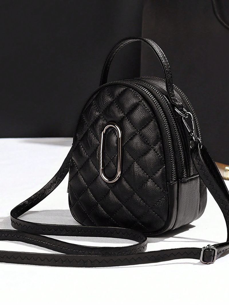 Mini Satchel Bag Quilted Metal Decor Top Handle