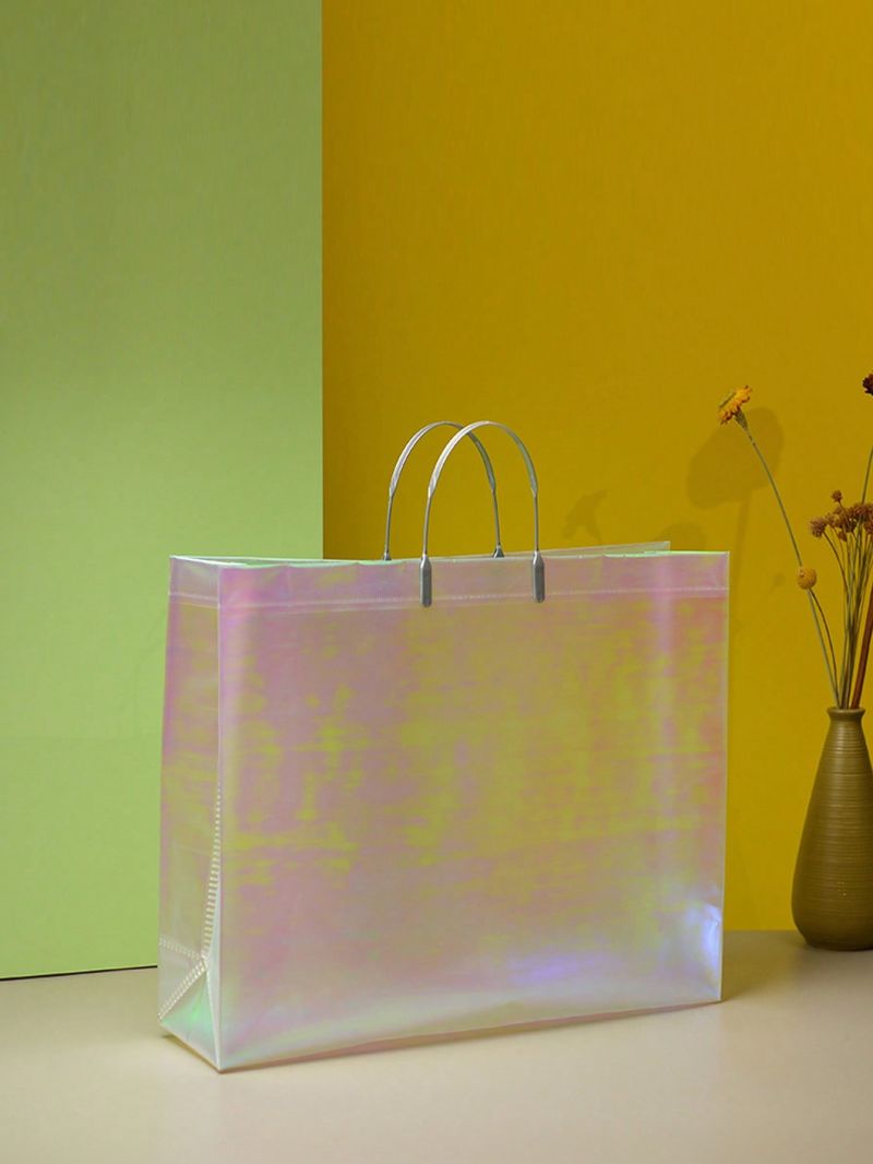 Oversized Tote Bag Holographic Pattern Double Handle, Clear Bag
