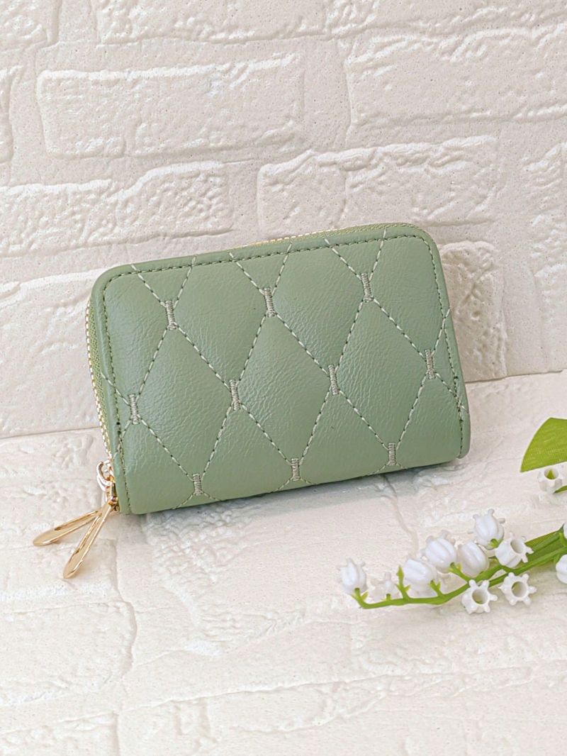 Quilted Multiple Card Slot With Zipper For Daily