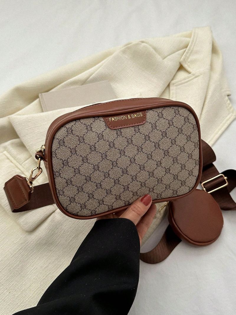 Geometric Pattern Square Bag With Coin Purse PU