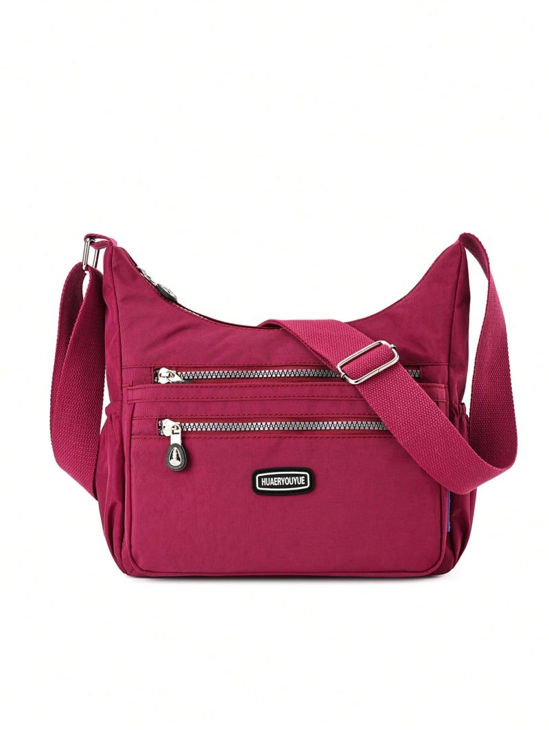 Letter Patch Hobo Bag With Zipper Nylon Fashion