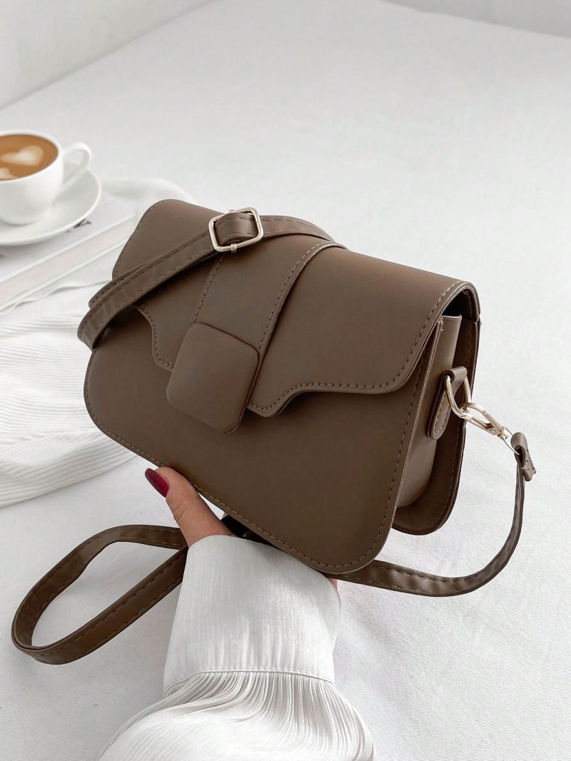 Small Square Bag Solid Color Flap Minimalist Style