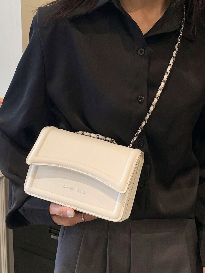 Mini Square Bag Letter Embossed Detail Chain Strap Flap