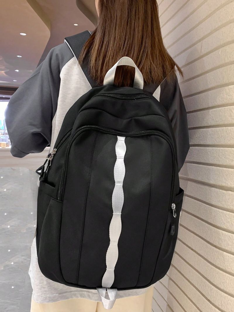 Two Tone Classic Backpack Medium Zipper Black