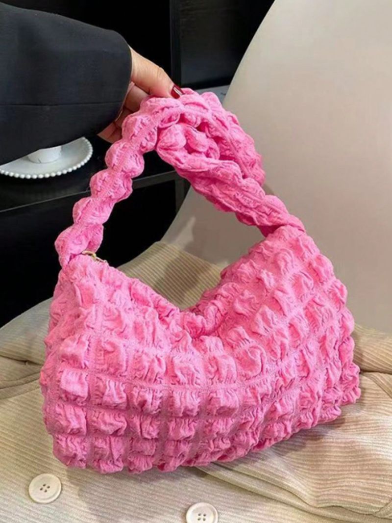 Minimalist Ruched Bag Medium Zipper White Preppy