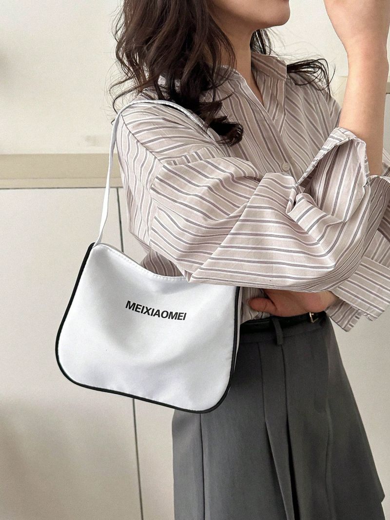 Letter Graphic Hobo Bag Contrast Piping