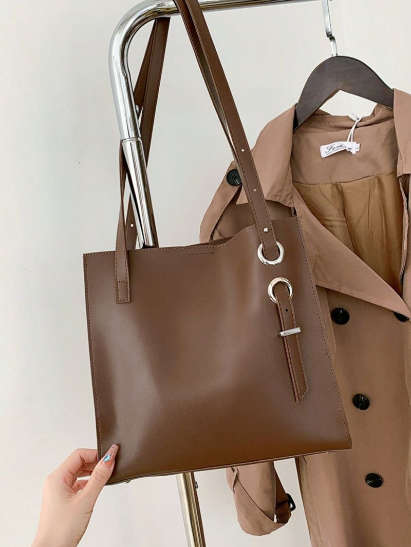 Zipper Shoulder Tote Bag Black High-capacity Double Handle