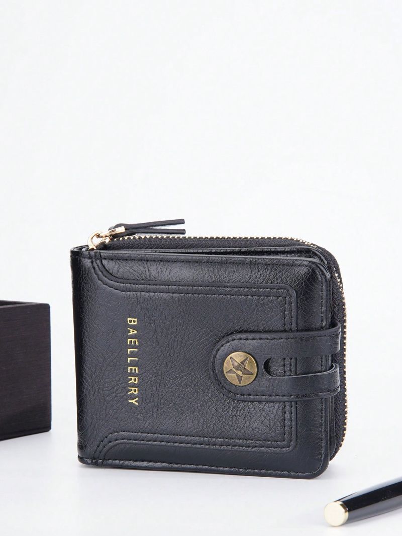 Letter Graphic Small Wallet Snap Button Zipper Vintage